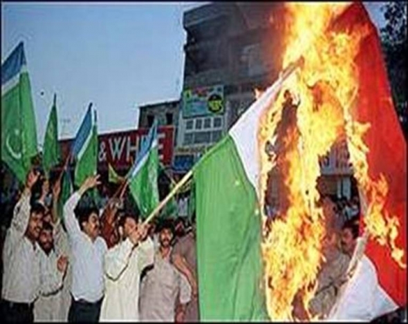 Indian flag burned