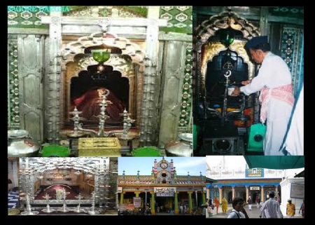 Inside Nagore Dargha pillars, lamps etc