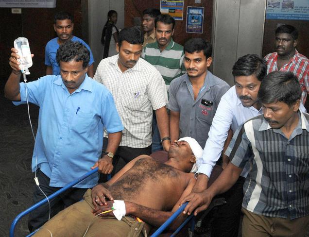 Prison warden Muthumani, who was reportedly hit with a carom board, got 20 stitches — Photo-B. Jothi Ramalingam-the hindu